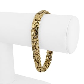 14k Yellow Gold Thick Ladies Byzantine Link Bracelet 7.25"