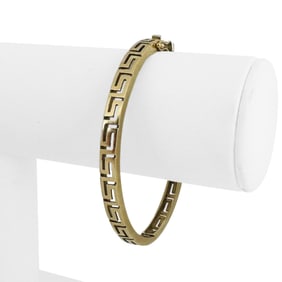 14k Yellow Gold Solid Vintage Greek Key Bangle Bracelet 7.25"