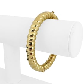 14k Yellow Gold Thick Spiral Bangle Bracelet 7"