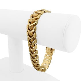 14k Yellow Gold Vintage Fancy Chevron V Link Bracelet Italy 7.75"