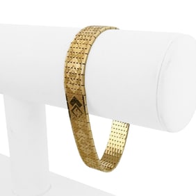14k Yellow Gold Solid Patterned Brick Link Bracelet Italy 7.25"