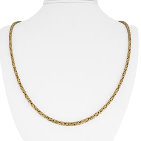 14k Yellow Gold Solid Squared Byzantine Link Chain Necklace Italy 24"