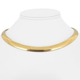 14k Yellow Gold Solid Heavy Omega Link Necklace Italy 16"