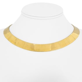 14k Yellow Gold Solid Heavy Flat Omega Collar Necklace Italy 16"