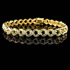 14k Yellow Gold and 0.50cttw Diamond Vintage Link Bracelet 7"