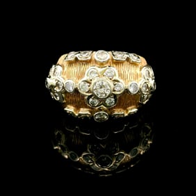 14k Yellow Gold and 1.5cttw Diamond Vintage Heavy Floral Ring Size 5