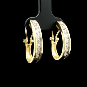 14k Yellow Gold and 1cttw Diamond Hoop Earrings 1"
