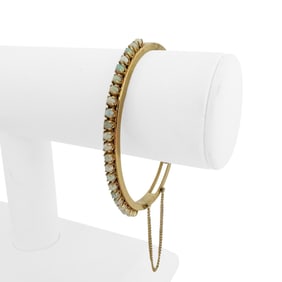 14k Yellow Gold and Opal Vintage Bangle Bracelet 6.5"