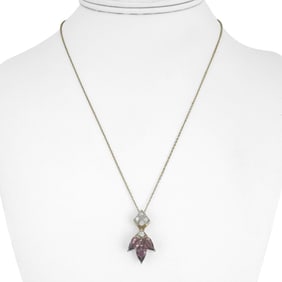 14k Yellow Gold Purple Sapphire and Diamond Ladies Pendant Necklace 18"