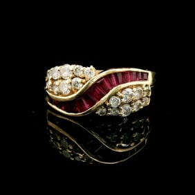 14k Yellow Gold Ruby and 0.71cttw Diamond Fancy Band Ring Size 8
