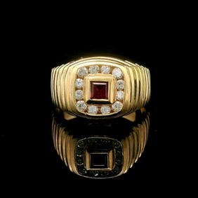 14k Yellow Gold Ruby and Diamond Ring Size 8.5