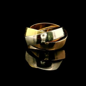 18k Tri Tone Gold Ladies Rolling Bands Ring Italy Size 9.5