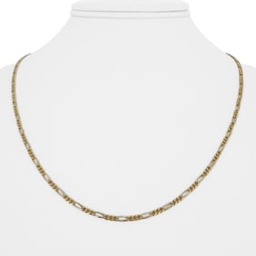 18k Two Tone Gold Solid Thin Figaro Link Chain Necklace Italy 20"