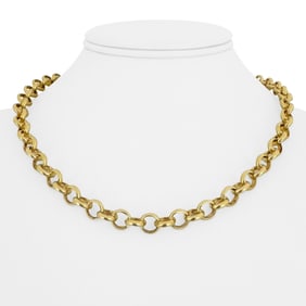 18k Yellow Gold Hollow Light Rolo Link Chain Necklace 18"