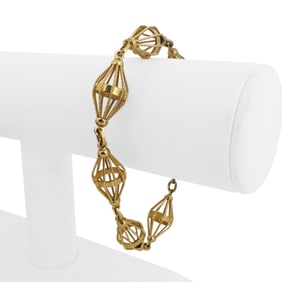 18k Yellow Gold Vintage UnoAErre Ladies Fancy Link Bracelet Italy 8"