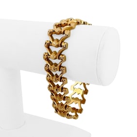 18k Yellow Gold Vintage Ladies Fancy Link Bracelet Italy 7.25"