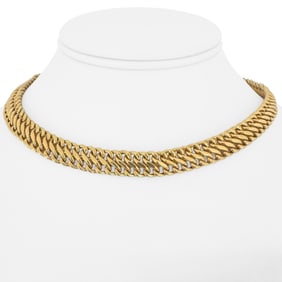 18k Yellow Gold Vintage Fancy Double Curb Link Chain Necklace Italy 15.5"