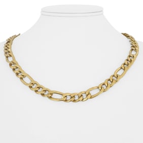 18k Yellow Gold Semi Solid Figaro Link Chain Necklace Italy 19.5"