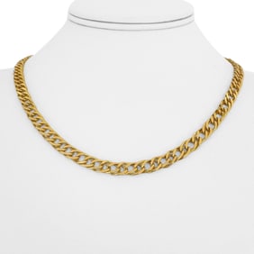 18k Yellow Gold Solid Double Curb Link Chain Necklace Italy 17.5"
