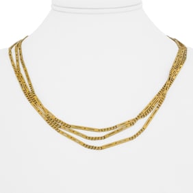 18k Yellow Gold Solid Very Long Bar and Curb Link Necklace 56"