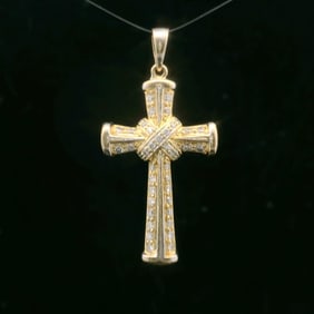 18k Yellow Gold and 0.40cttw Diamond Cross Pendant 1.5"
