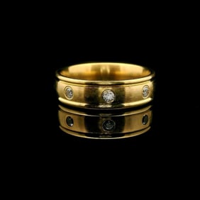 18k Yellow Gold and Diamond Solid Band Ring Size 8.5