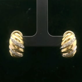 18k Yellow Gold and Diamond Vintage Huggie Earrings