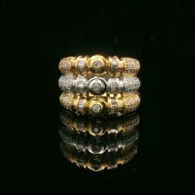 18k Yellow White and Rose Gold 1cttw Diamond Three Ring Band Size 6.5