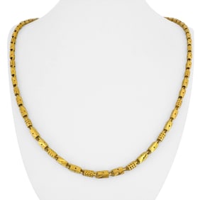 24k Pure Yellow Gold Diamond Cut Fancy Link Chain Necklace 24"