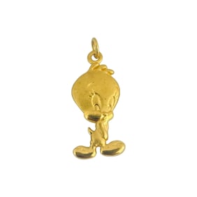 24k Pure Yellow Gold Solid Tweety Bird Good Luck Charm Pendant