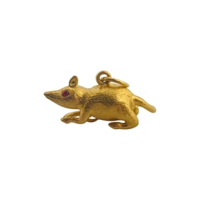 24k Pure Yellow Gold Solid 3D Lucky Rat Charm Pendant