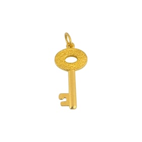 24k Pure Yellow Gold Solid Textured Key Charm Pendant 1.4"