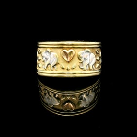 14k Tri Tone Gold Ladies Elephant Band Ring Size 7