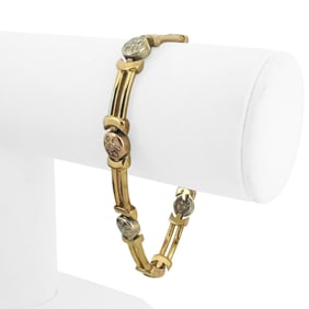 14k Tri Tone Gold and 0.50cttw Diamond Bar Link Bracelet 7"