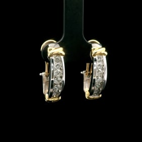 14k Two Tone Gold and 1cttw Diamond Huggie Earrings
