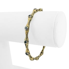 14k Two Tone Gold and Blue Sapphire Flex Cuff Bangle 6.5"
