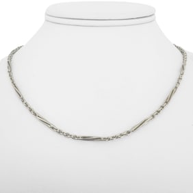 14k White Gold Ladies Cable and Bar Link Necklace 16"