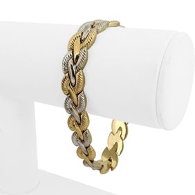 14k Yellow and White Gold Hollow Fancy Link Bracelet 7"