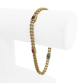14k Yellow Gold Multi Gemstone Beaded Link Bracelet Italy 8"