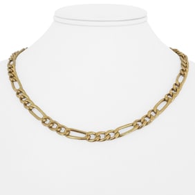 14k Yellow Gold Hollow Polished Figaro Link Chain Necklace Italy 18"