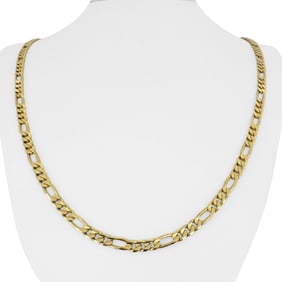 14k Yellow Gold Solid Figaro Link Chain Necklace Italy 24"