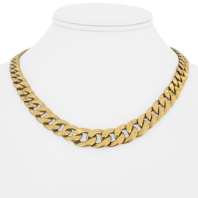 14k Yellow Gold Hollow Graduated Curb Link Chain Necklace Italy 17"