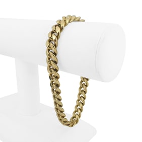 14k Yellow Gold Semi Solid Men's Cuban Link Bracelet 9"