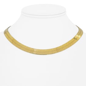 14k Yellow Gold Solid Heavy Herringbone Link Necklace Italy 16"
