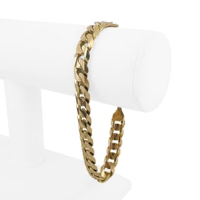 14k Yellow Gold Solid Men's Curb Link Bracelet Italy 8.5"