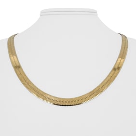 14k Yellow Gold Solid Heavy Herringbone Link Necklace Italy 20"