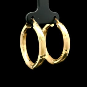 14k Yellow Gold Hollow Diamond Cut Hoop Earrings 1.3"