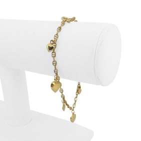 14k Yellow Gold Ladies Gucci Link Bracelet with Heart Charms Italy 7"