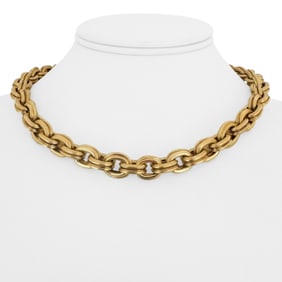 14k Yellow Gold Ladies Thick Double Cable Link Necklace Italy 16"