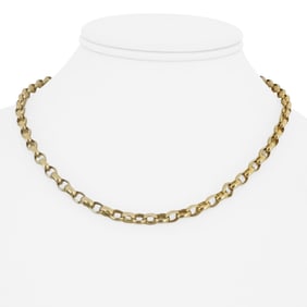 14k Yellow Gold Hollow Light Oval Rolo Link Necklace Italy 17"